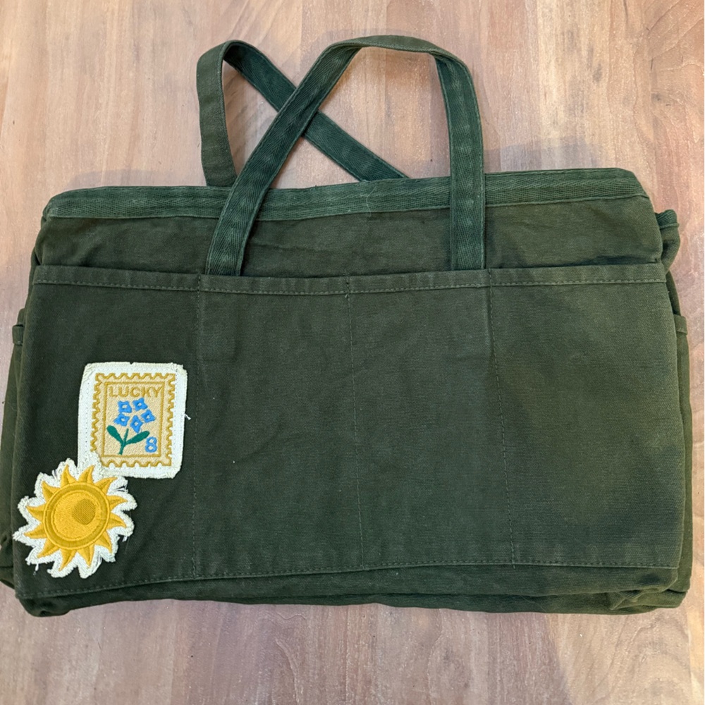 Free People Olive Green Patchwork Duffel Bag with Embroidered Patches - Picture 3 of 6